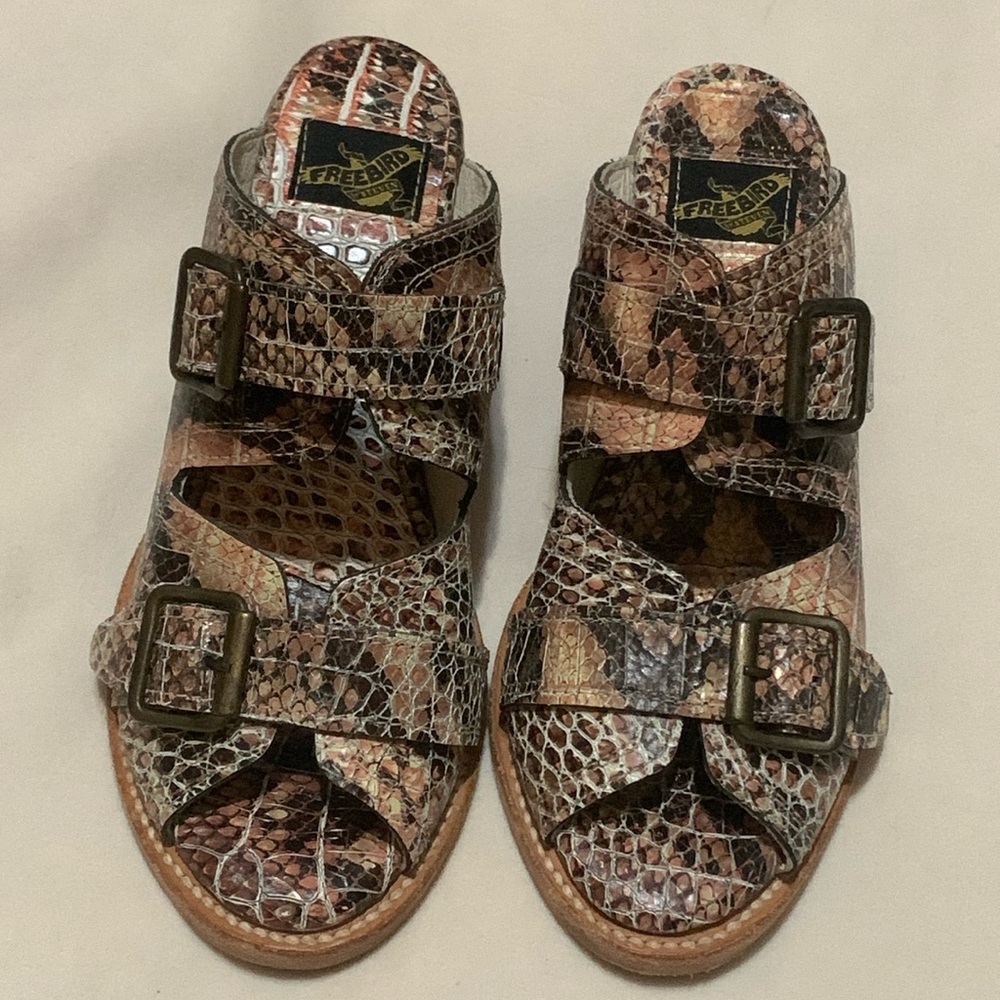 Freebird by Steven Caprice Sandals Leather Pink Snake Print Block Heel